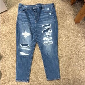 American Eagle Outfitters Blue Skinny Jeans with Distressed Details